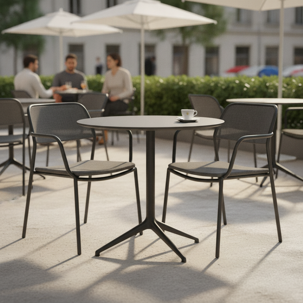Matte Black Round Outdoor Table Top 600mm for Restaurants & Cafés