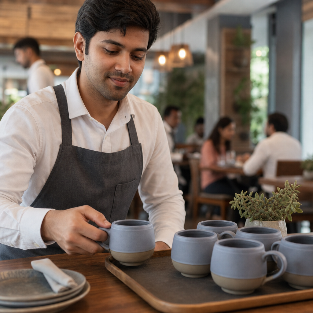 Cups 236ml Grey Vitrified Ceramic for Dining (Pack of 12)