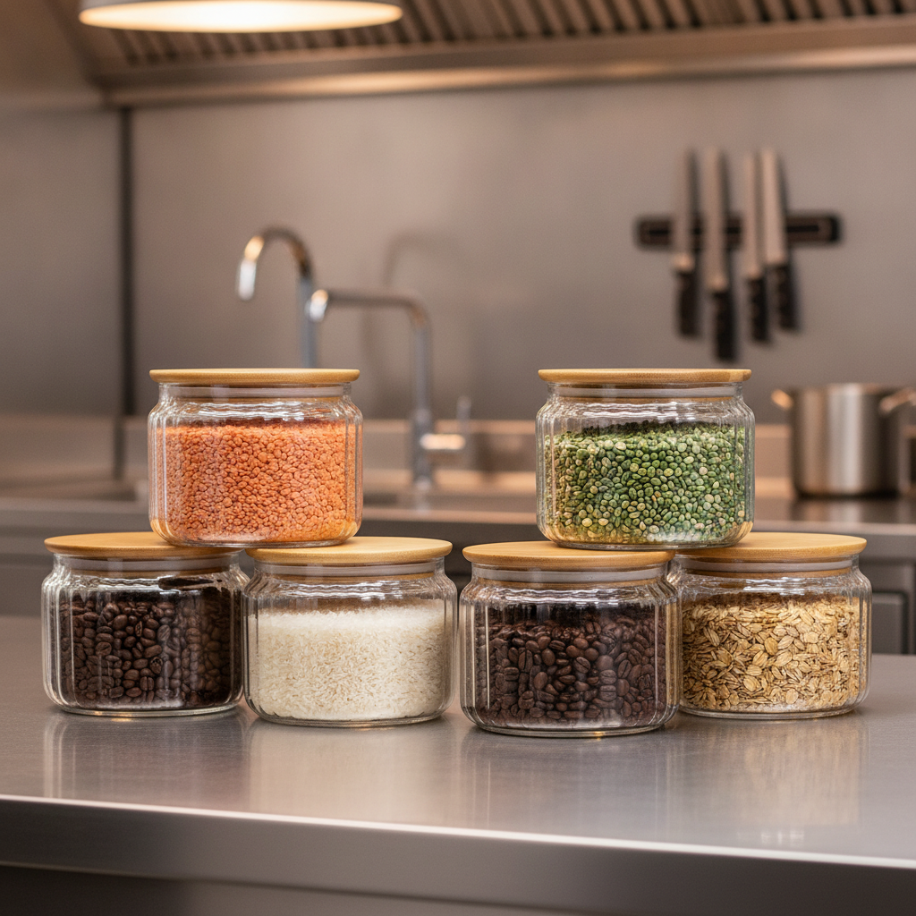 Ribbed Glass Storage Jars with Lids 500ml for Home Organization (Pack of 6)