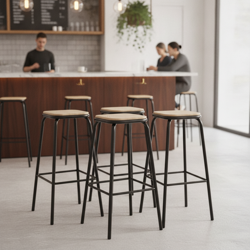Galvanised Steel High Stools with Wooden Seat 780x400mm for Bars & Cafés (Pack of 4)