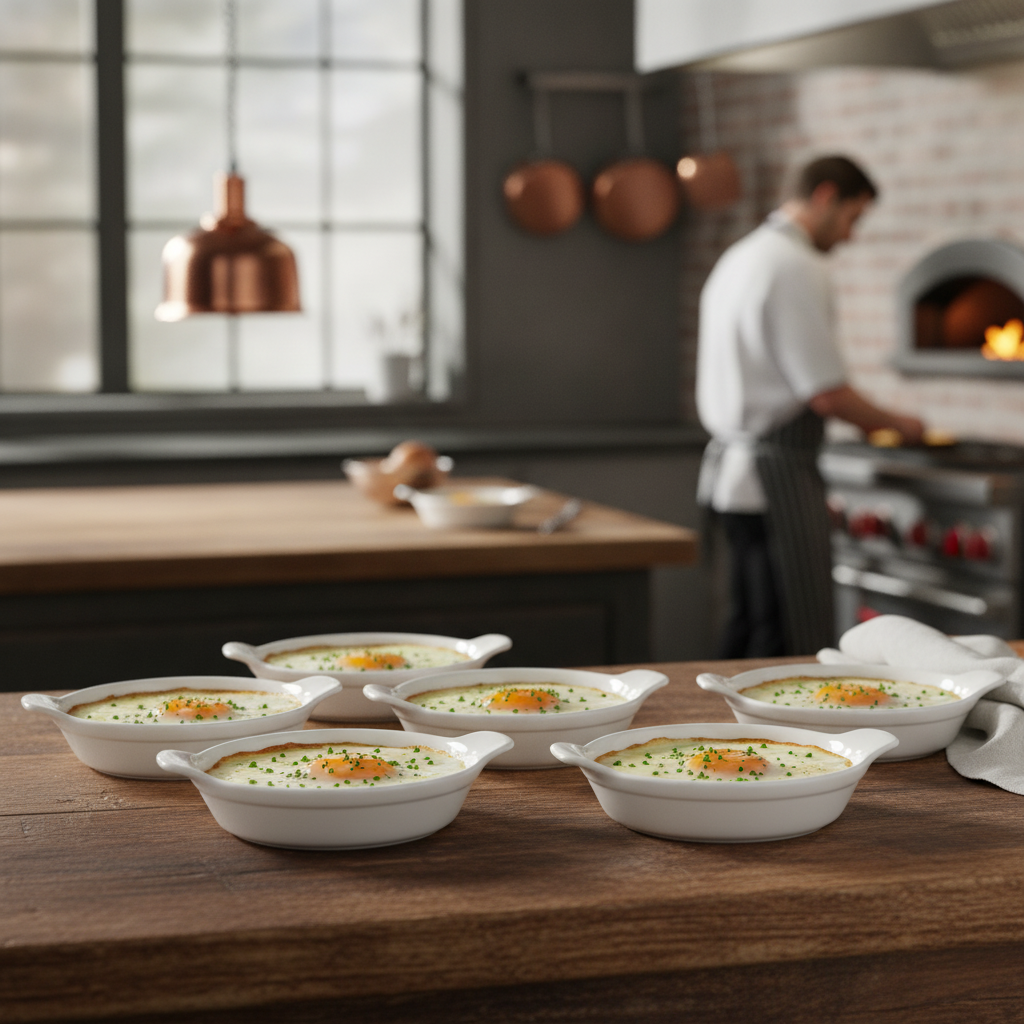 Porcelain Round Eared Shirred Egg Dishes 180mm for Catering (Pack of 6)