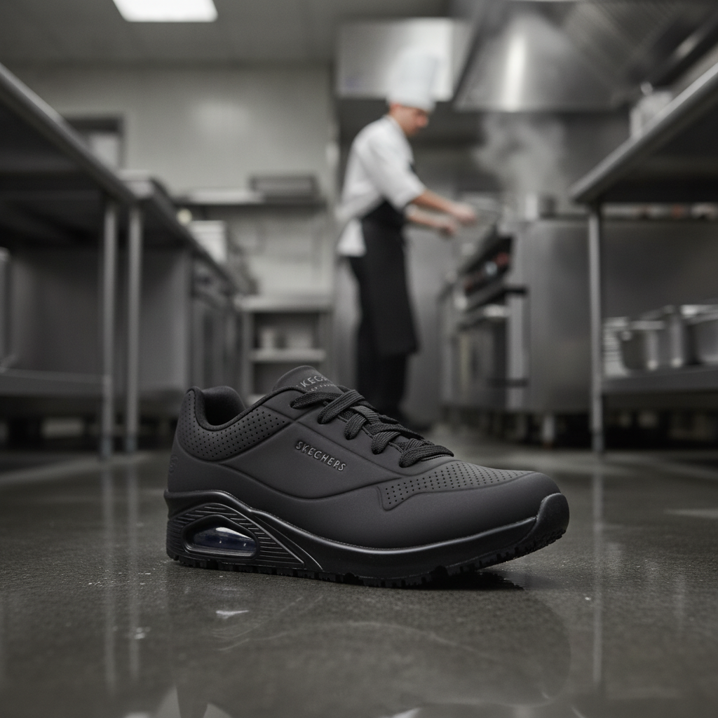 Rubber Slip Resistant Trainers Black for Work Environments
