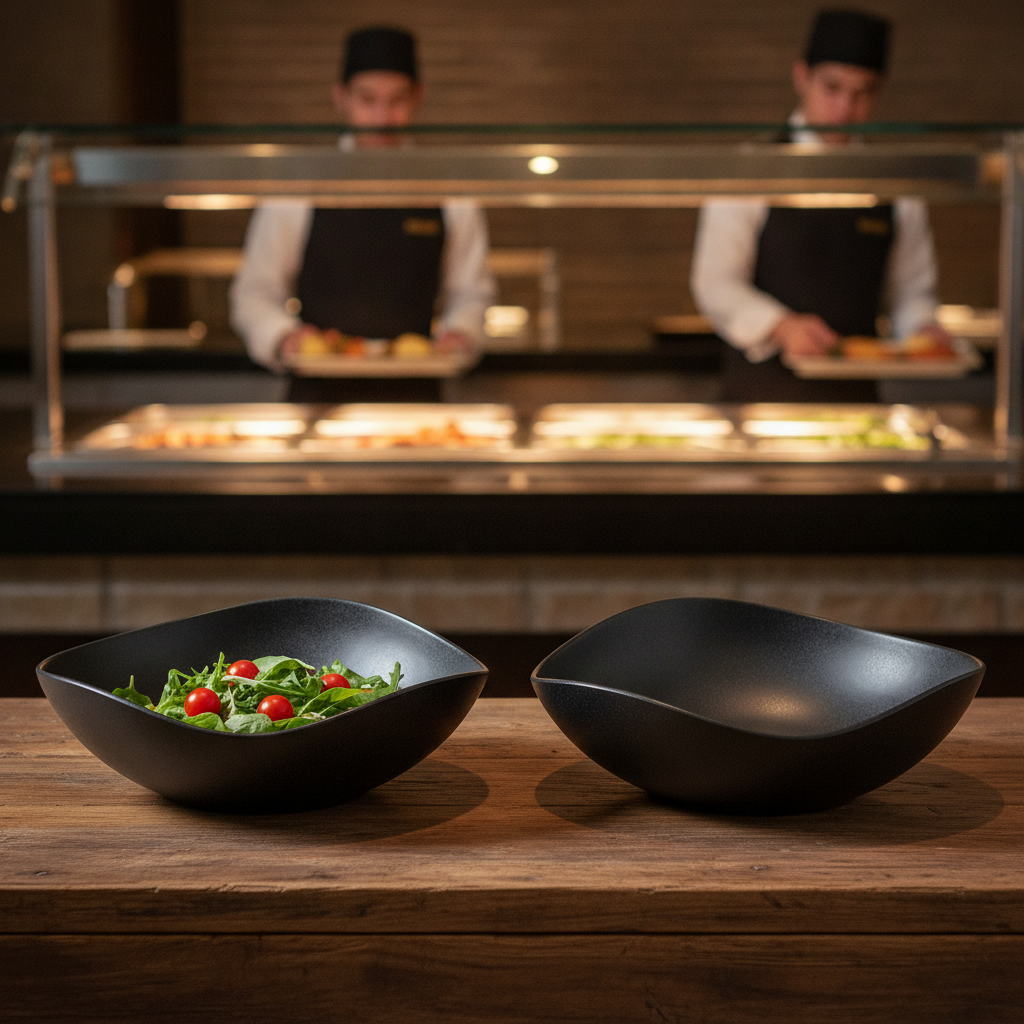 Melamine Granite Black Buffet Bowls 380mm for Catering (Pack of 2)