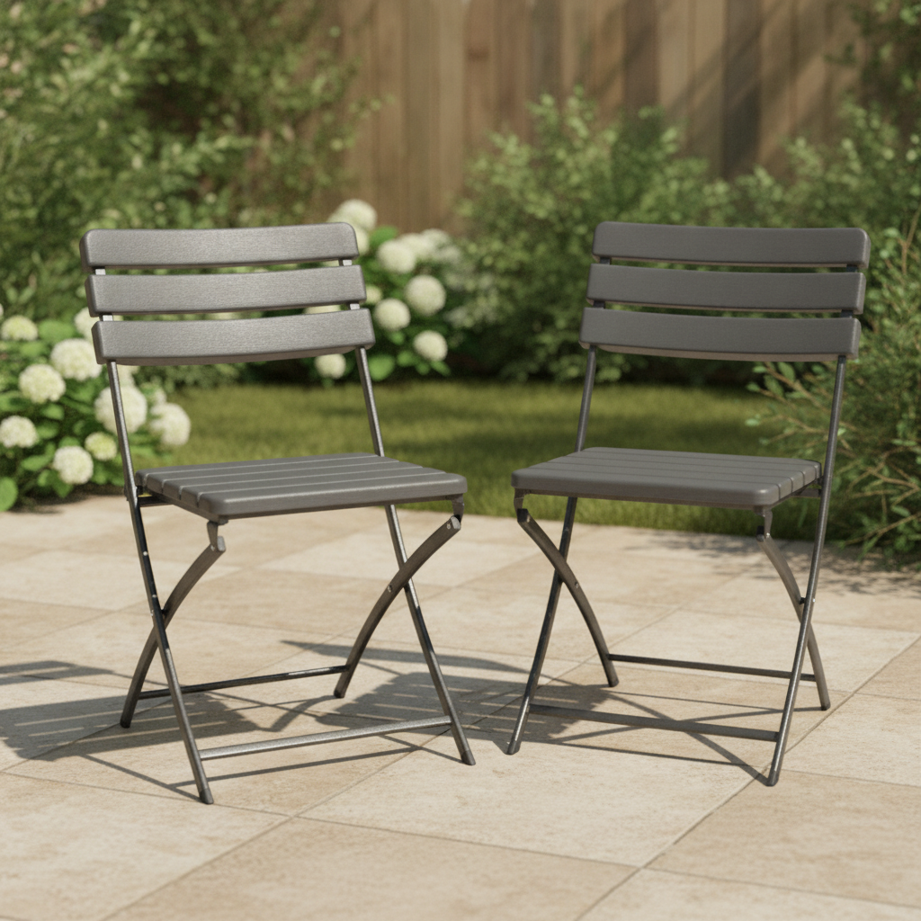 Powder Coated Steel Grey Folding Chairs 814x460mm for Indoor & Outdoor Use (Pack of 2)