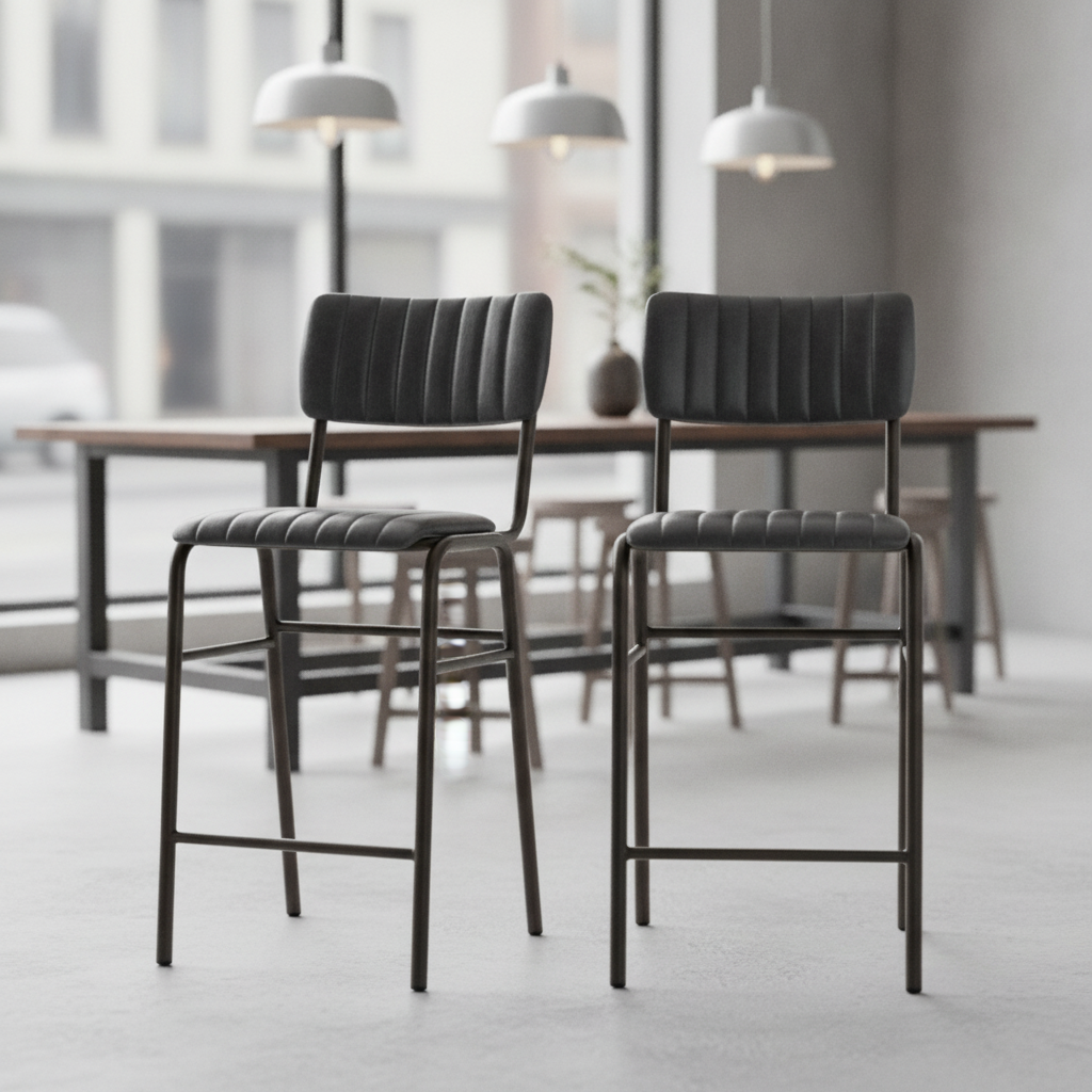 Metal Black Stacking Bar Stools with Faux Leather Upholstery 1000mm for Restaurants & Cafés (Pack of 2)