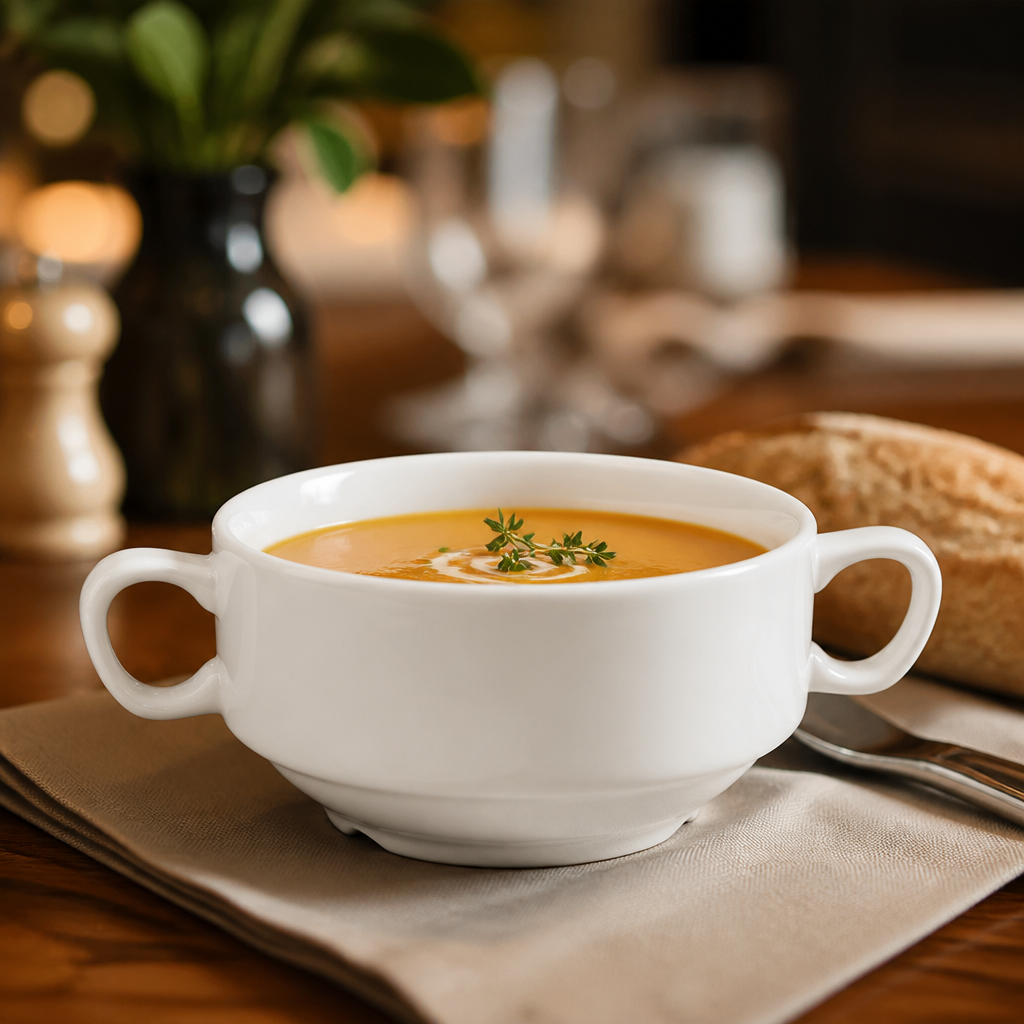 Handled Soup Bowls 398ml Porcelain for Catering & Hospitality