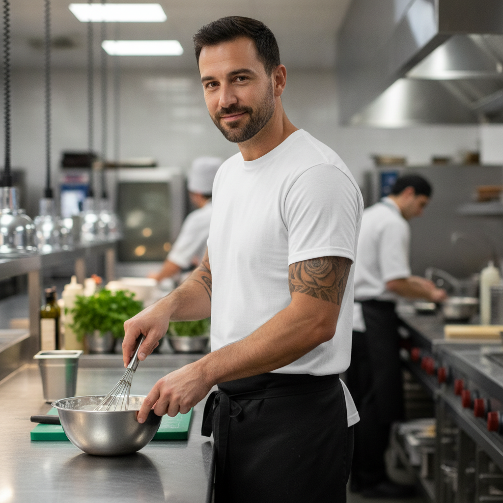 100% Cotton White Chef T-Shirt for Comfortable Kitchen Wear