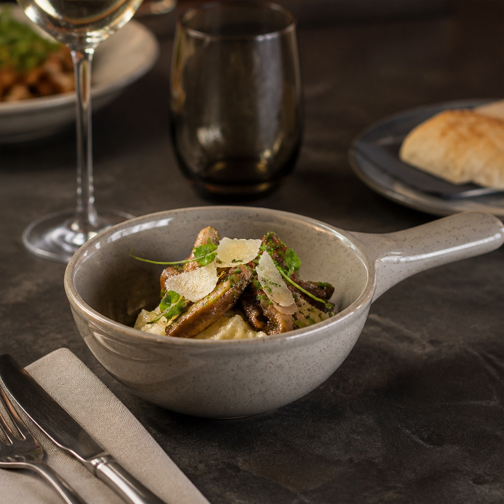 Stonecast Deep Skillet Pans in Peppercorn Grey for Culinary Presentation