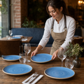 Round Coupe Plates Blue Vitrified Ceramic for Rustic Table Settings (Pack of 12)