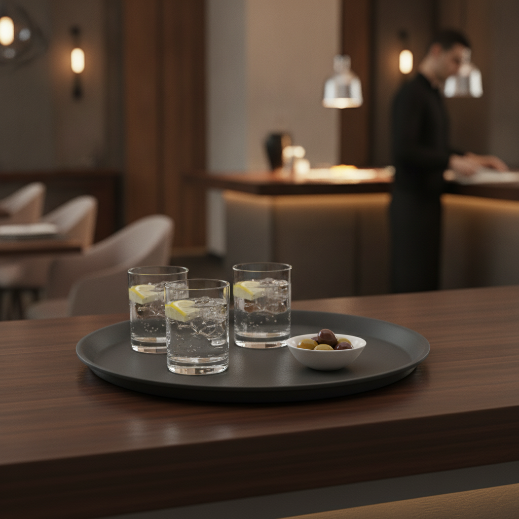 Polypropylene Round Non-Slip Tray Black for Serving (280mm, 356mm, 406mm)