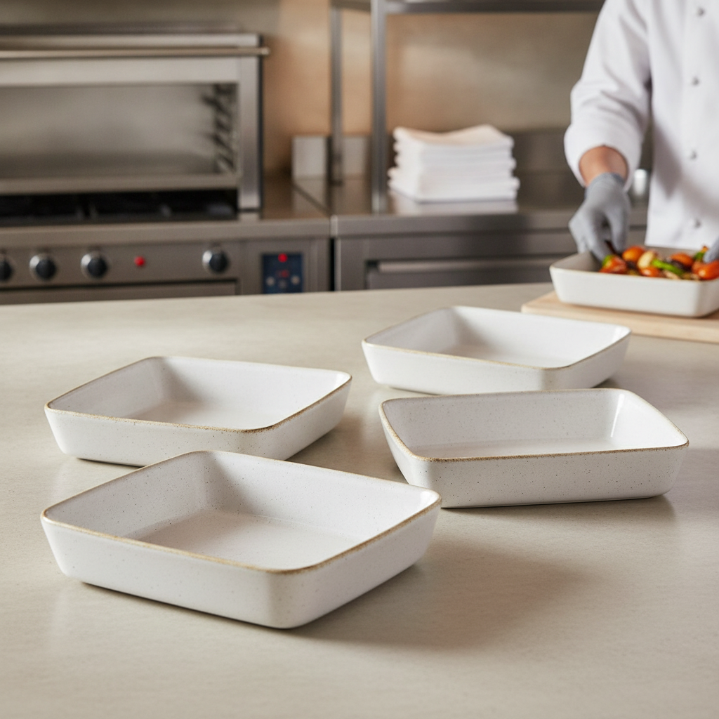 Super Vitrified Ceramic Rectangular Baking Dishes 3.5L for Hot and Cold Counter Service (Pack of 4)