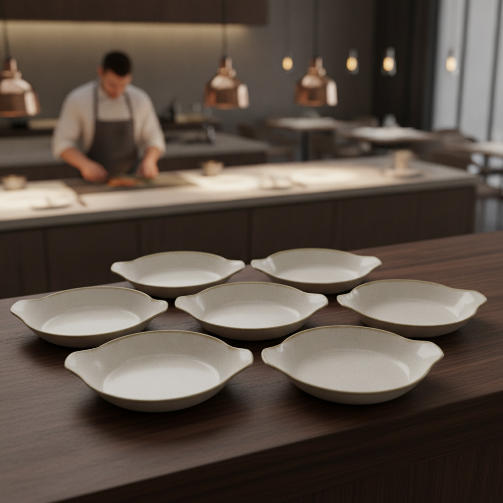 Super Vitrified Ceramic Round Eared Dish 180mm for Serving (Pack of 6)