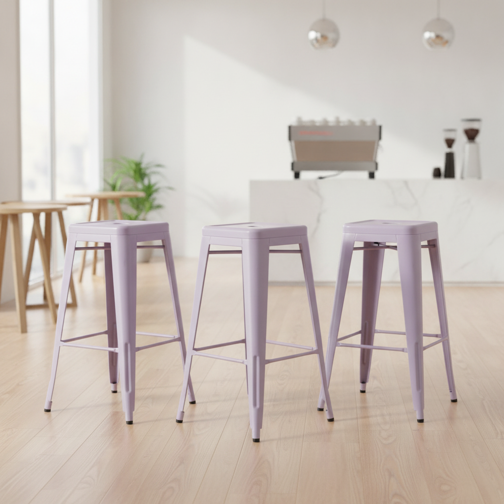 Powder-Coated Steel Lilac High Stools 770mm for Cafés & Bistros (Pack of 4)