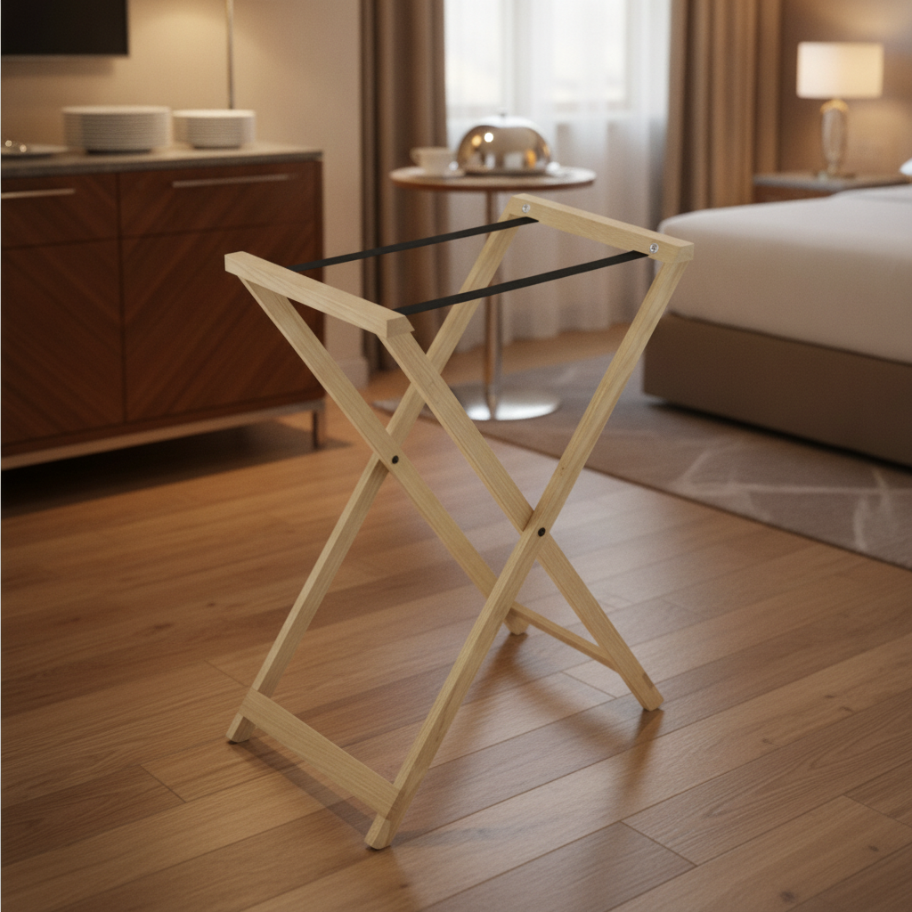 Genuine Oak Wooden Rectangular Serving Tray Stand 750mm for Room Service