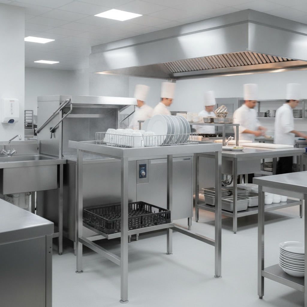 Stainless Steel Pass Through Dishwasher Table 650mm for Efficient Kitchen Use