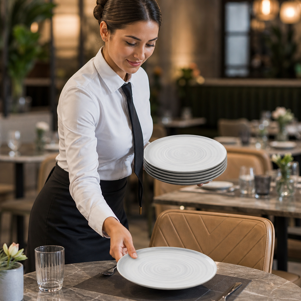 Walled Plates 255mm Grey Vitrified Ceramic for Dining (Pack of 6)