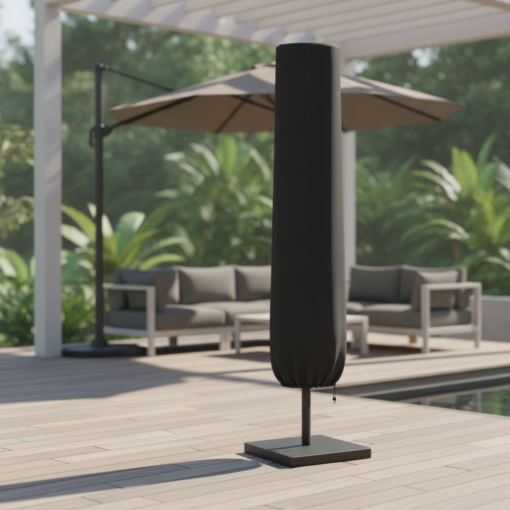 Heavy-Duty Black Polyester Parasol Cover for Outdoor Use
