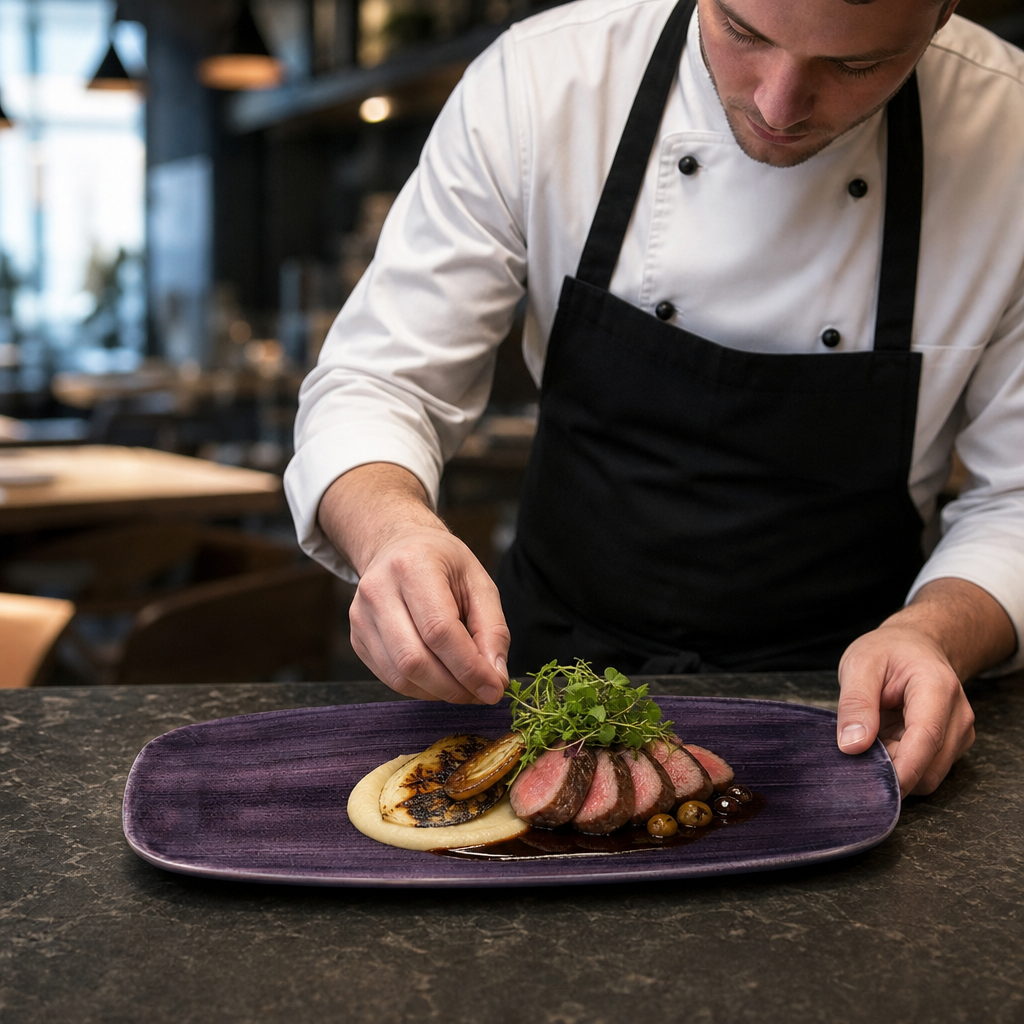 Deep Oblong Plates 370mm Purple Vitrified Ceramic for Hospitality (Pack of 6)