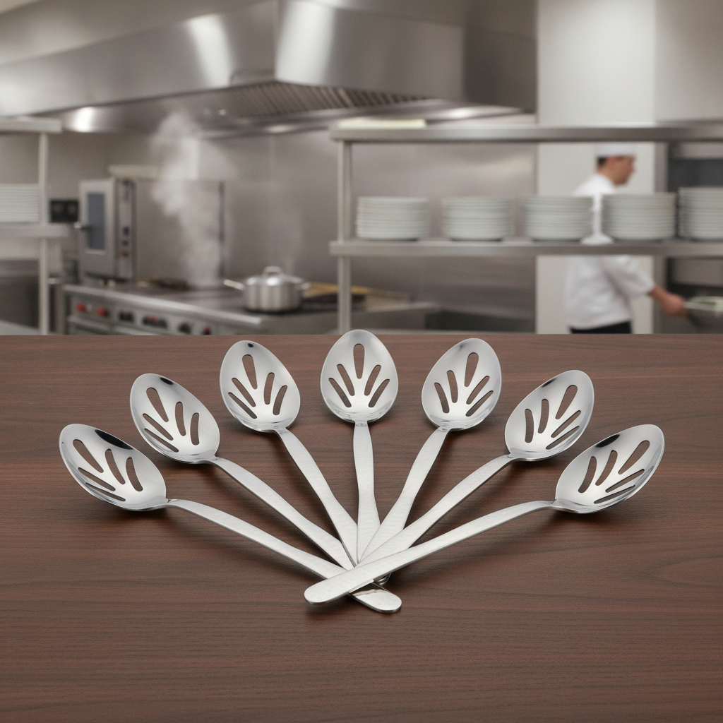 18/10 Stainless Steel Hammered Large Slotted Serving Spoon for Catering & Hospitality (Pack of 6)