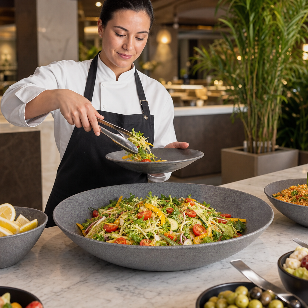 Trace Bowls 380mm Grey Melamine for Buffets (Pack of 2)