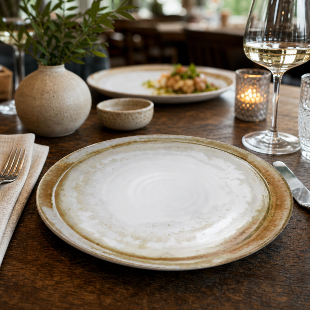Organic Coupe Plates 230mm Sandstone Vitrified Ceramic for Casual Dining (Set of 12) (Pack of 12)