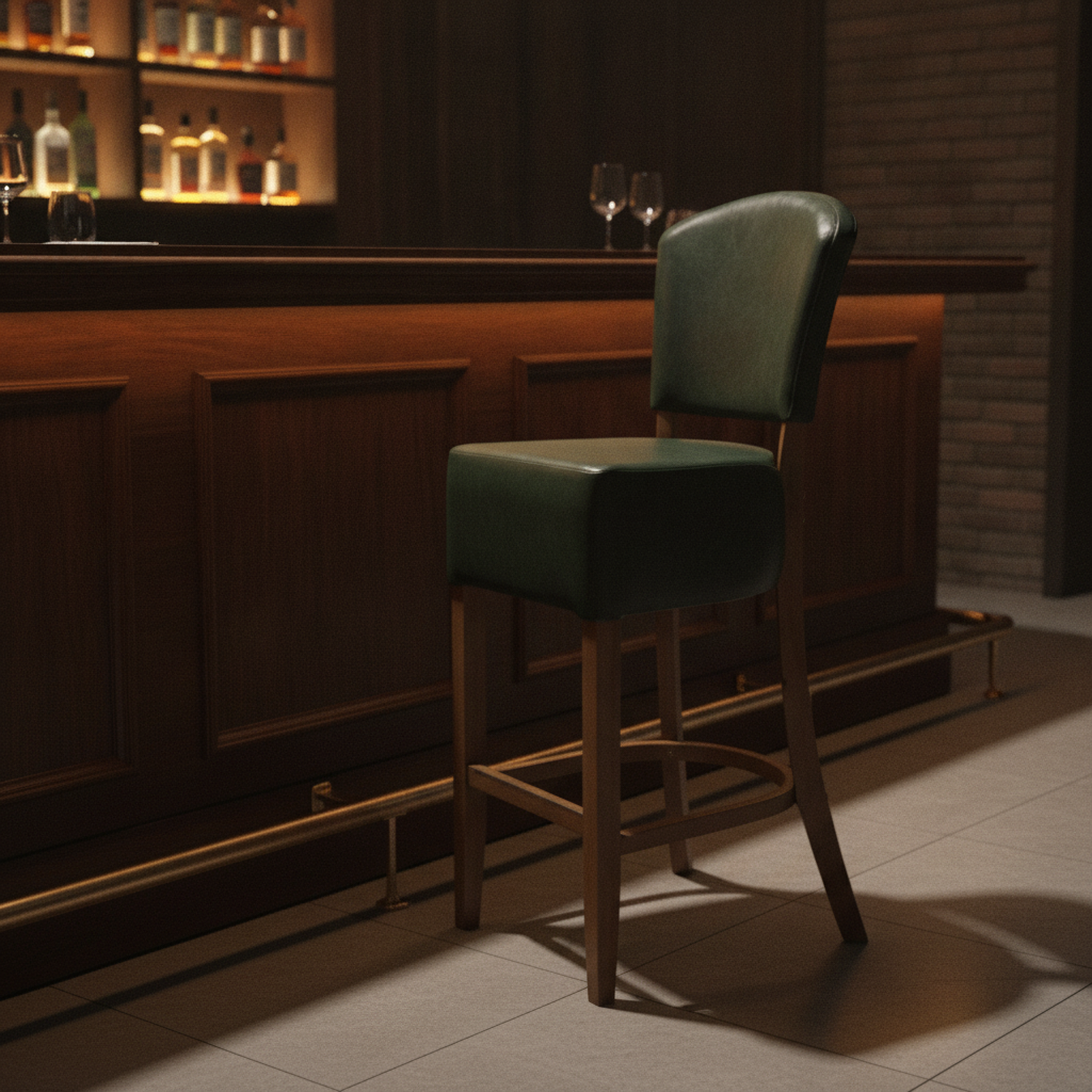 Rubber Wood Bar Chair with Faux Leather Seat 1175mm for Commercial Use