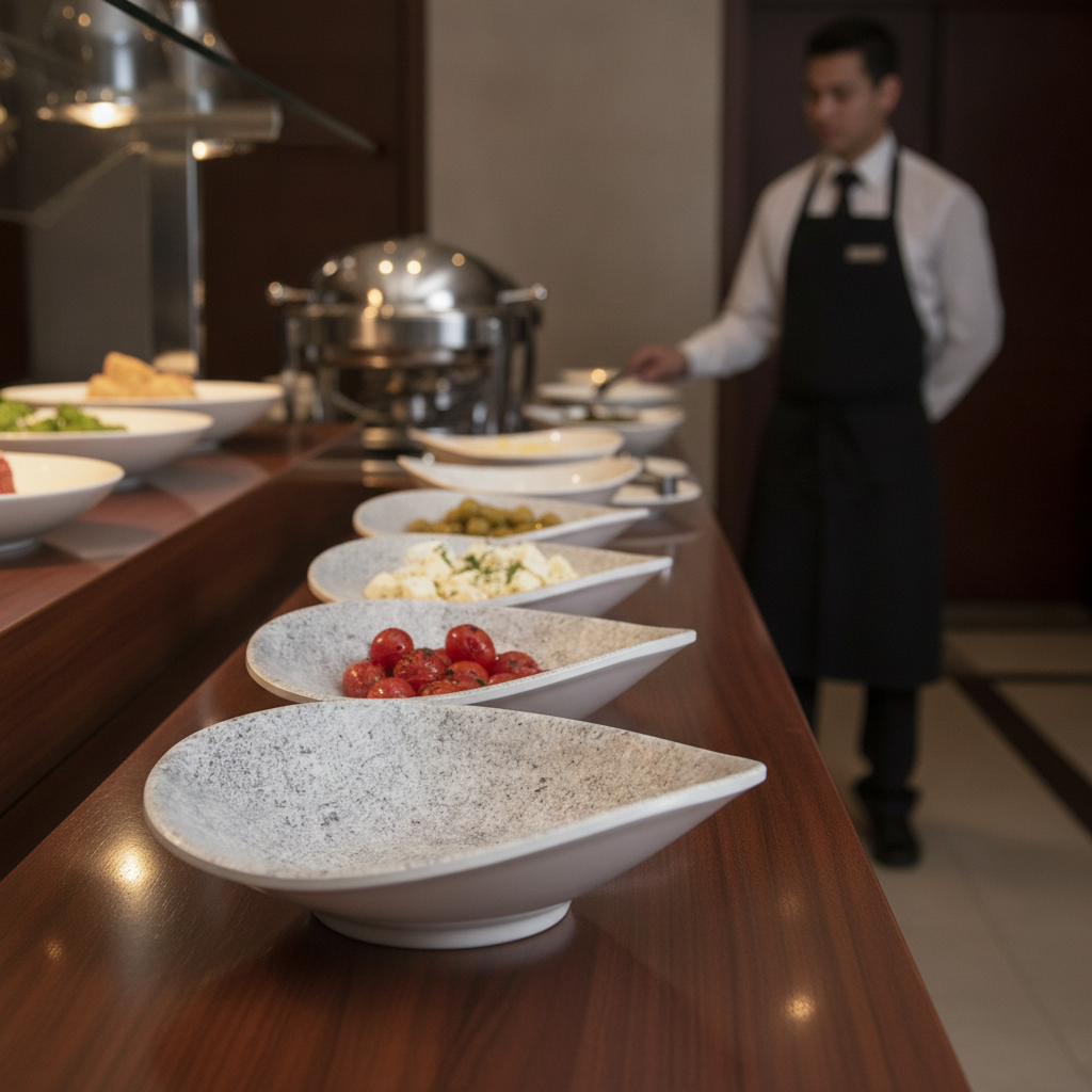 Melamine Grey Curved Bowl 20ml for Buffet Service