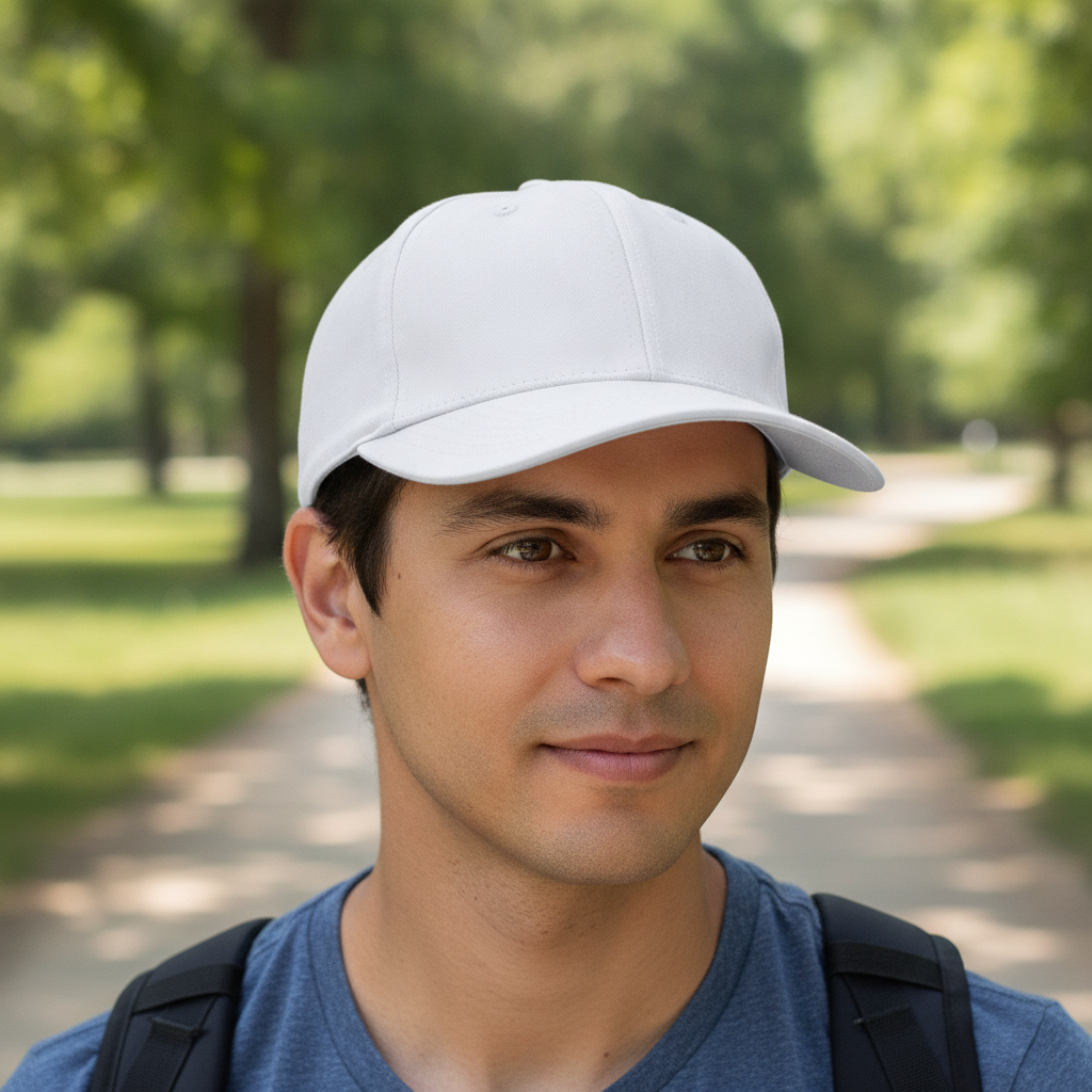 Lightweight White Polycotton Baseball Cap for Outdoor Use