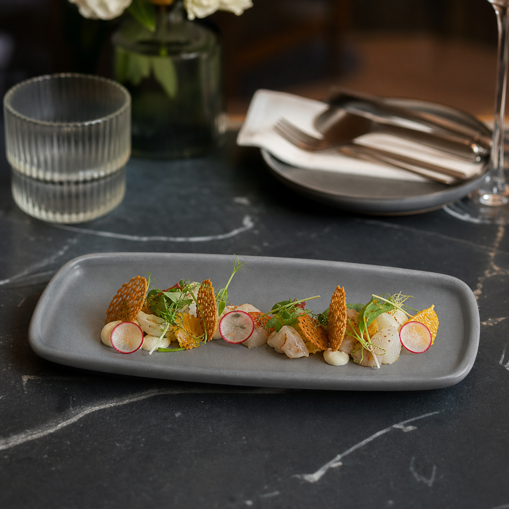 Oblong Plates 254x77mm Grey Vitrified Ceramic for Stylish Dining (Pack of 6)