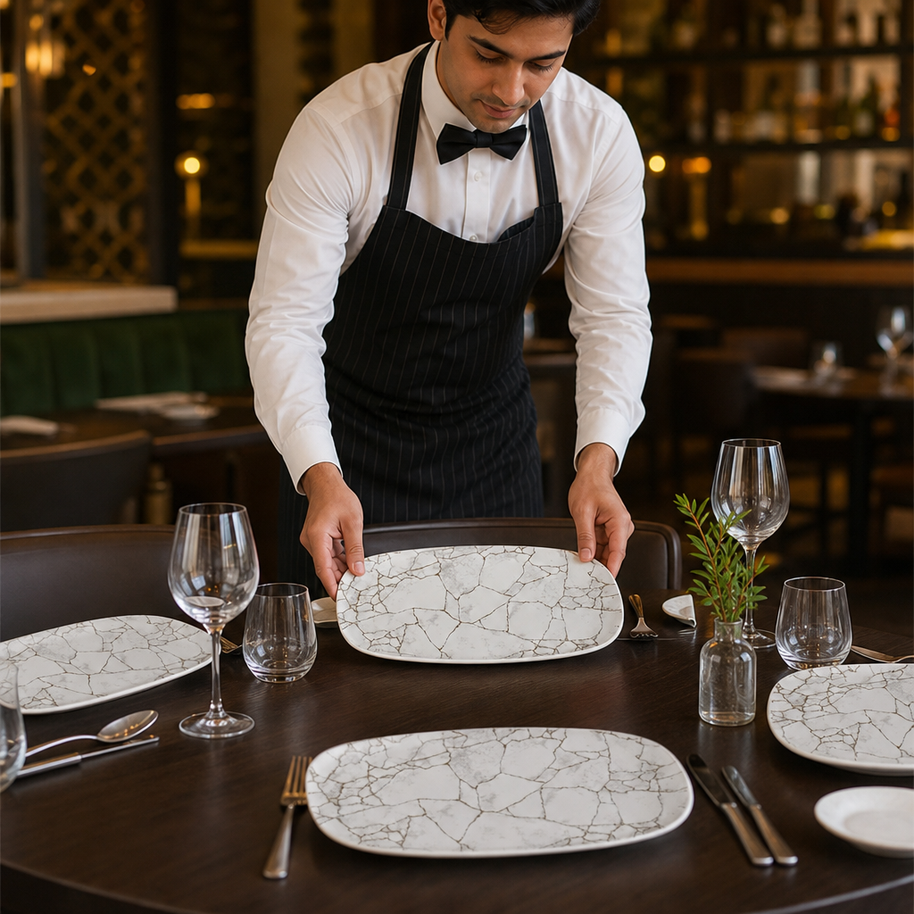Oblong Plates 355mm Vitrified Ceramic for Dining (Pack of 6)
