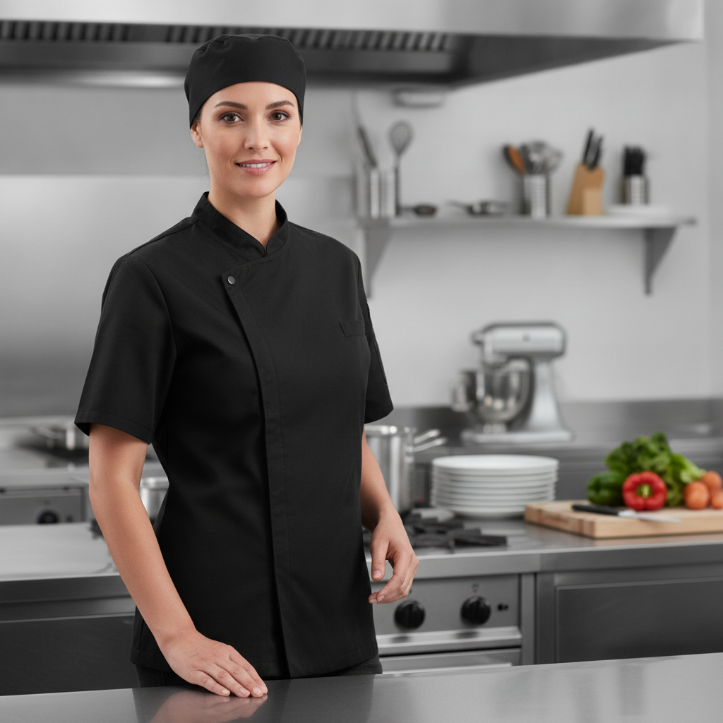Polycotton Black Chef Jacket with Short Sleeves for Professional Kitchens