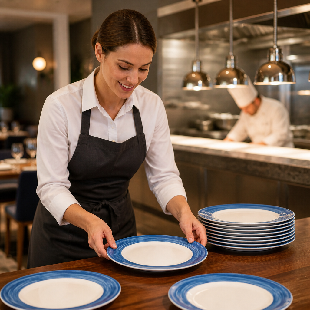 Dinner Plates Coloured Rim 235mm Glass for Healthcare & Catering (Pack of 24)