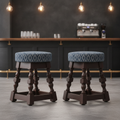 Rubber Wood Low Bar Stools with Blue Diamond Seat 500x345mm for Pubs & Clubs (Pack of 2)