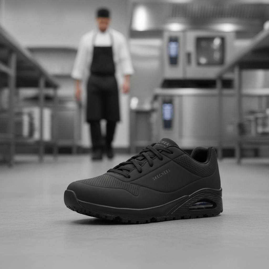 Black Microfibre Slip Resistant Trainers for Work (UK Size 7-12)