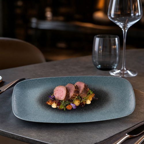 Chefs Oblong Plate Blue Vitrified Ceramic for Fine Dining (Pack of 6)