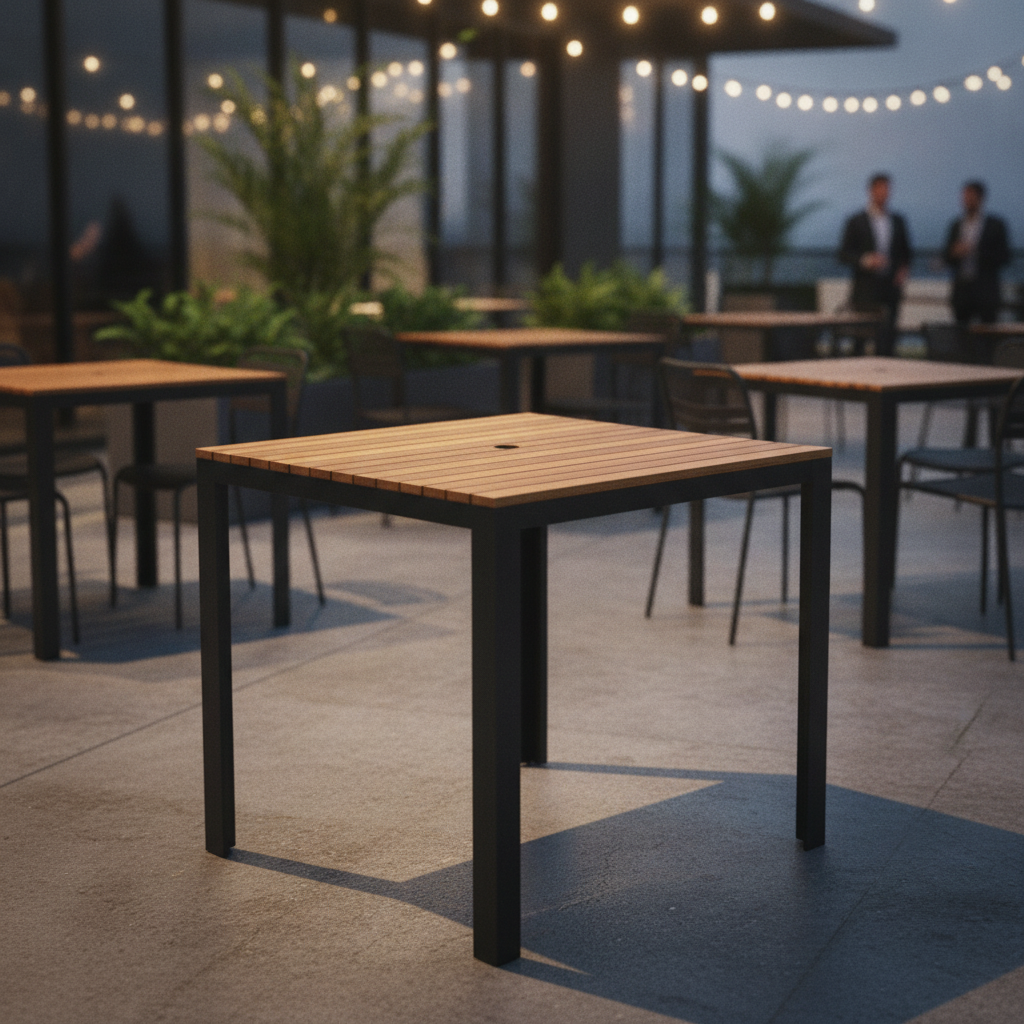 Acacia Wood and Powder-Coated Steel Square Table 800mm for Outdoor Dining