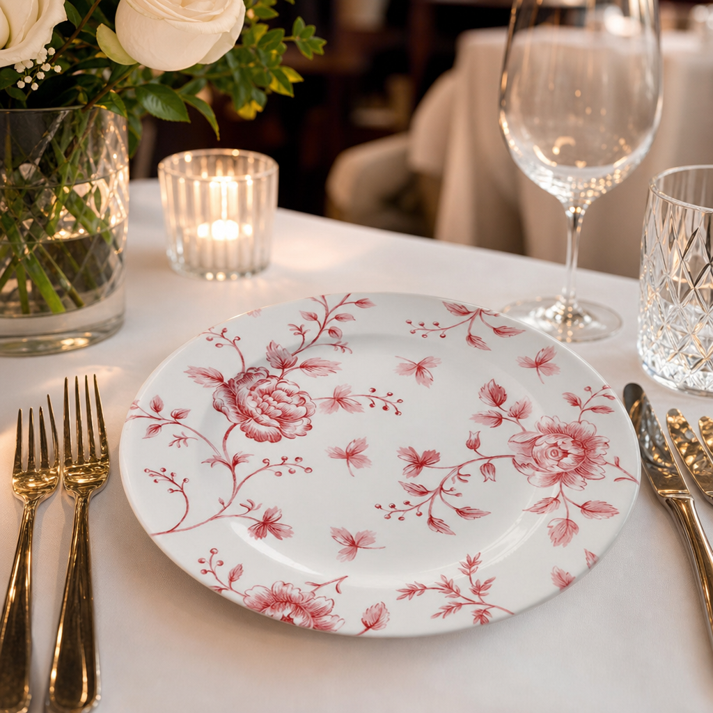 Cranberry Print Tea Plates Porcelain for Elegant Dining (Pack of 6)