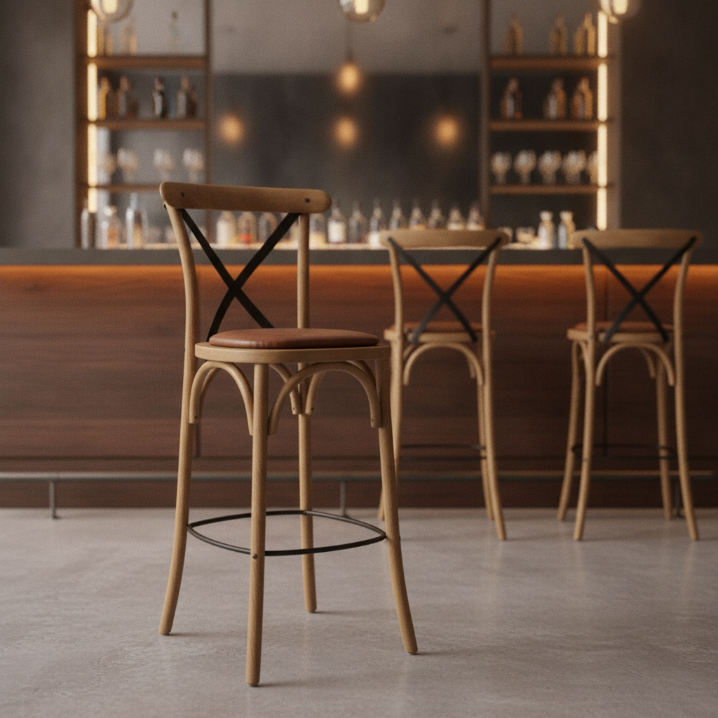 Rubber Wood Bar Chair with Padded Seat 1180mm for Stylish Bars