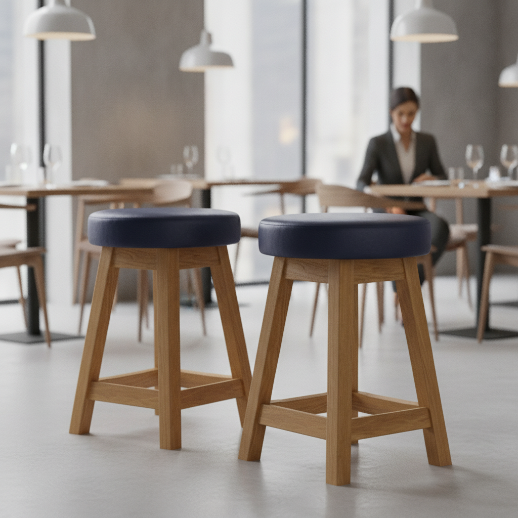 Rubber Wood Low Stools with Deep Padded Seat 475x335mm for Dining Spaces (Pack of 2)