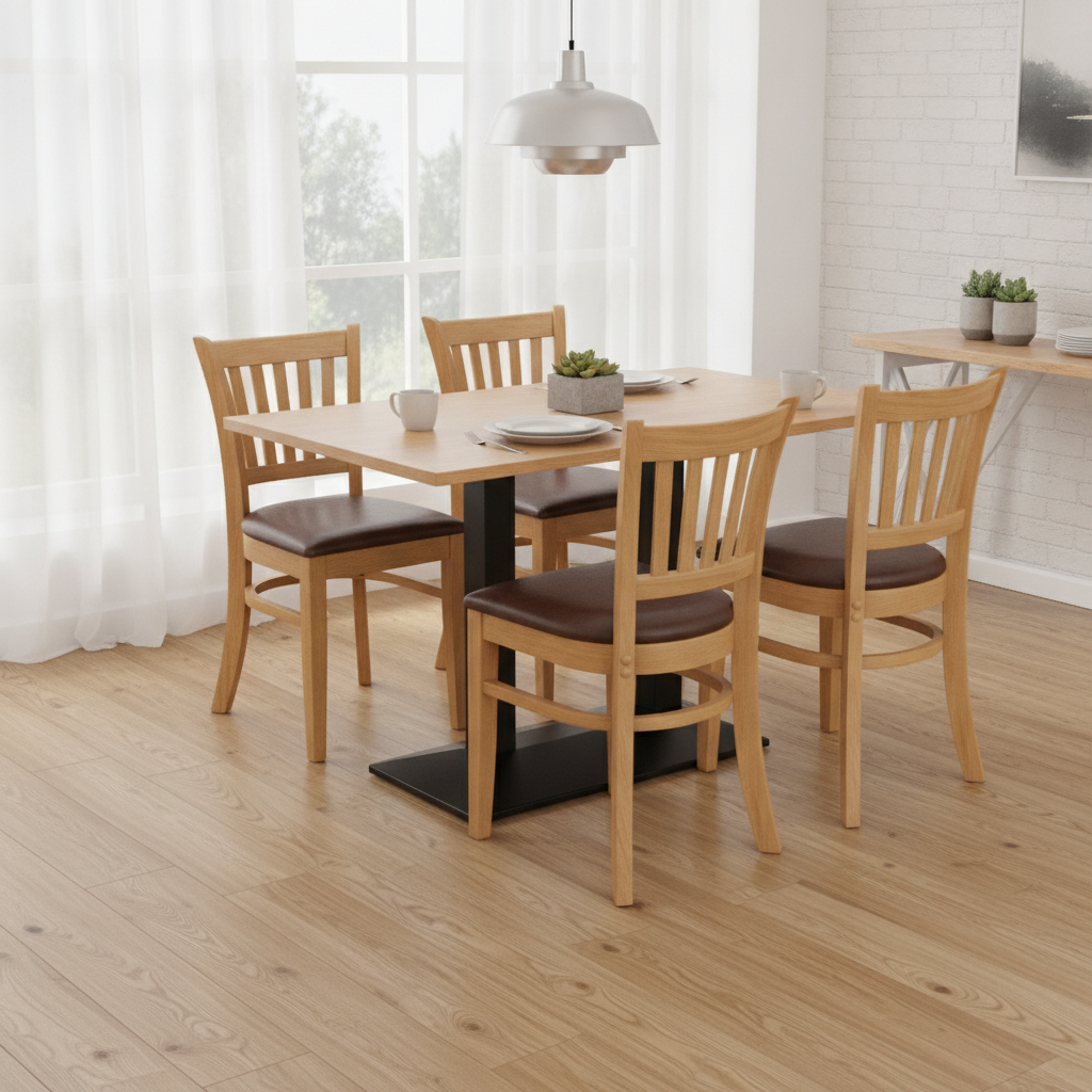 Rubber Wood Dining Table with 4 Chairs 750mm for Home Dining