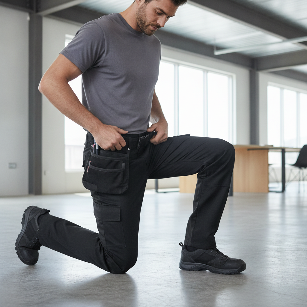 Cotton Blend Black Stretch Slim Cargo Trousers for Work (Pack of 1)