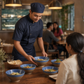 Footed Bowls Blue Vitrified Ceramic for Dining (Pack of 6)