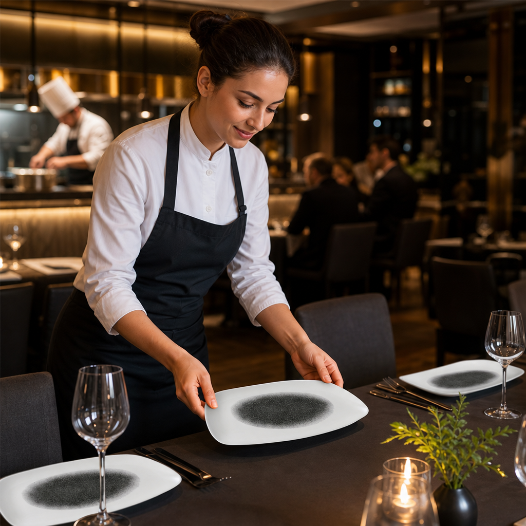 Geo Plates 346x171mm Black Vitrified Porcelain for Stylish Dining (Pack of 6)