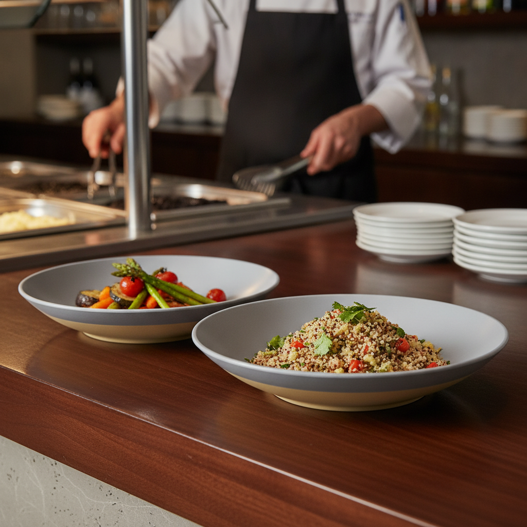 Melamine Grey Shallow Serving Bowls 360mm for Buffets (Pack of 2)