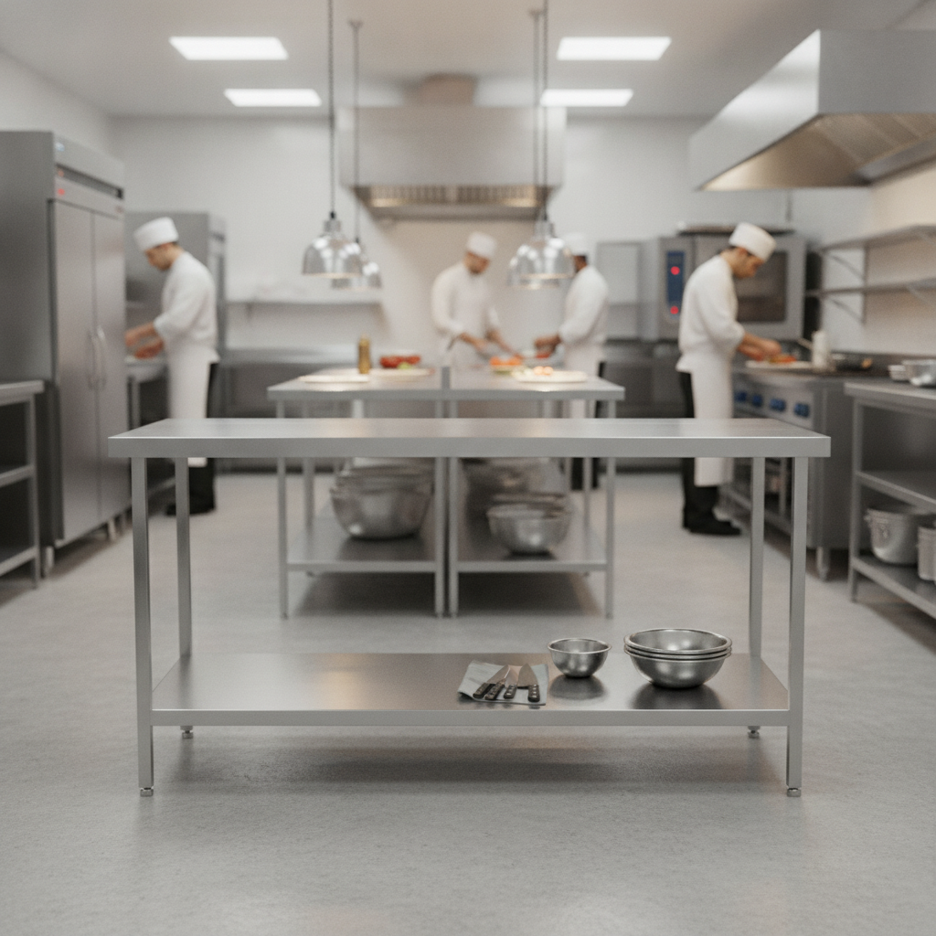 304 Stainless Steel Centre Table 600mm Deep for Food Preparation