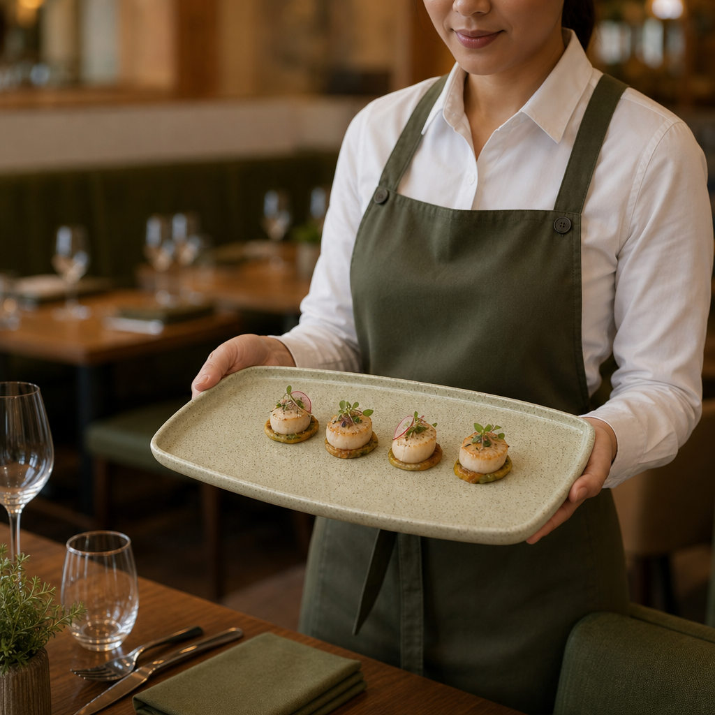 Oblong Trays Green Vitrified Stoneware for Table Settings (Pack of 6)