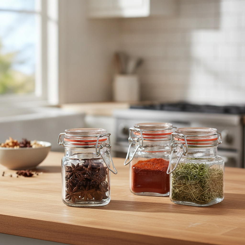 Glass Square Clip Top Spice Jar 70ml for Home & Office