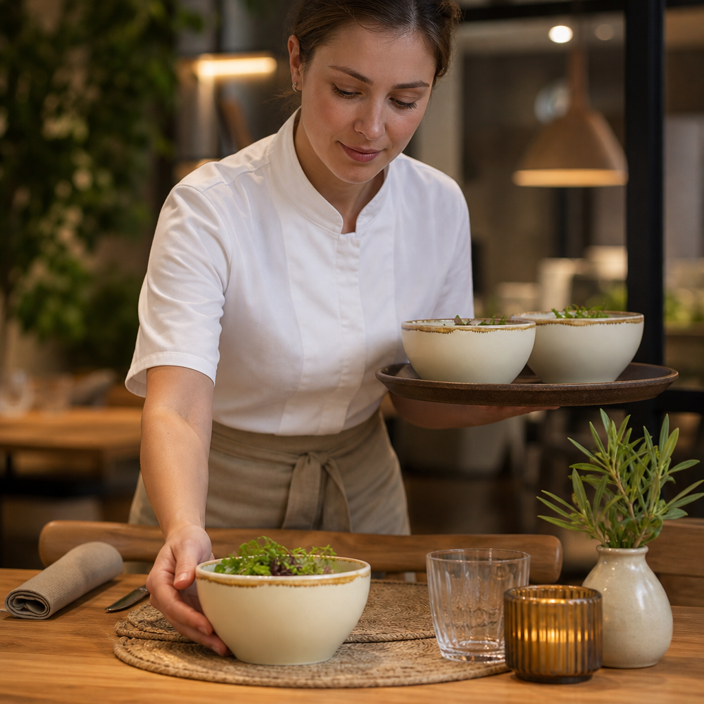 Round Bowl 140mm Sandstone Porcelain for Table Settings (Pack of 6)