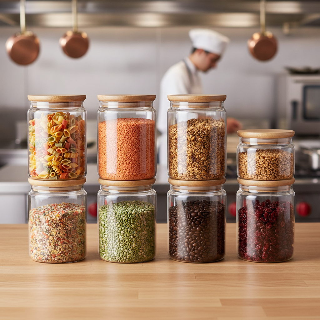 Glass Storage Jars with Wooden Lids 1L for Home Kitchens (Pack of 6)