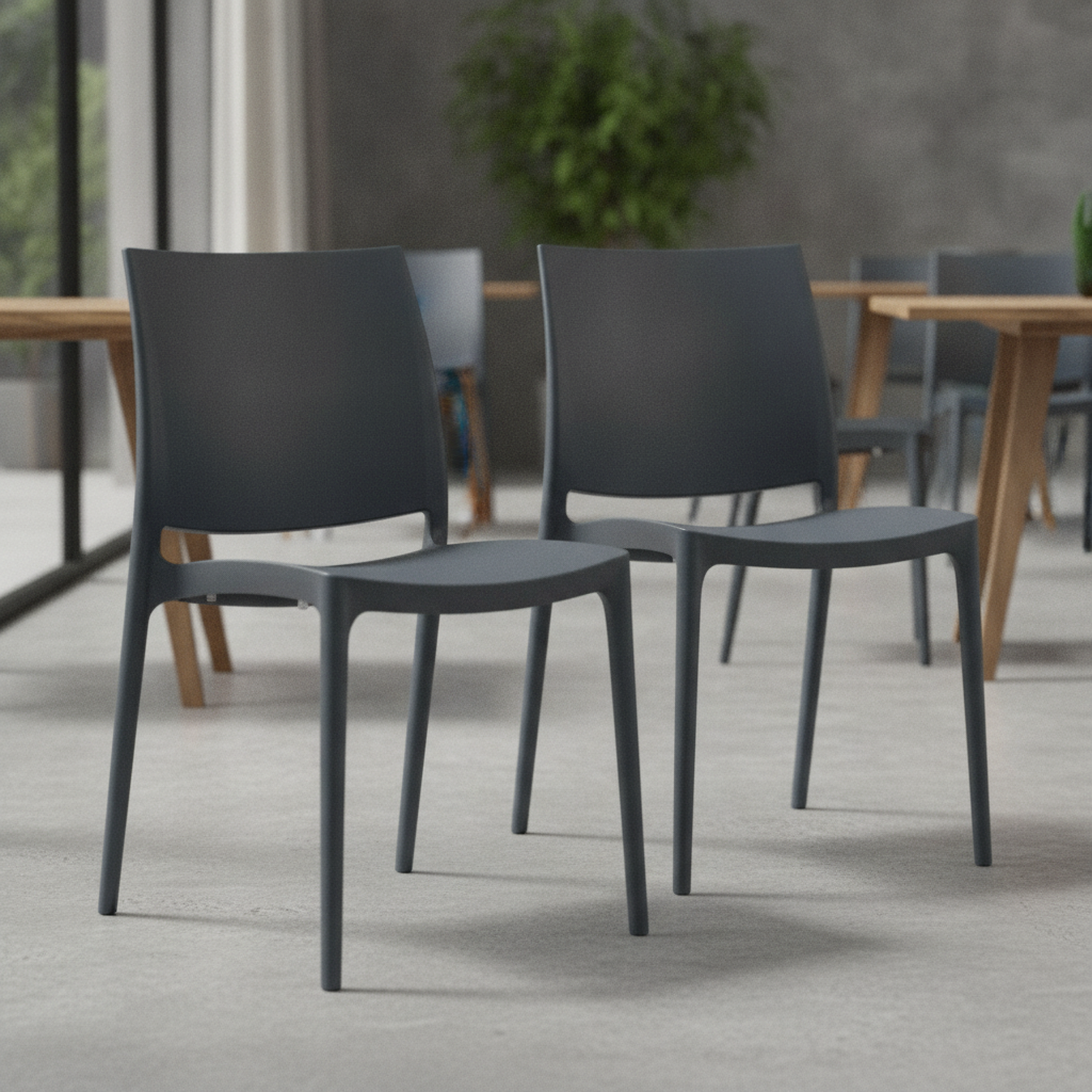 Polypropylene Dark Grey Side Chairs 810x440mm for Hospitality Spaces (Pack of 2)